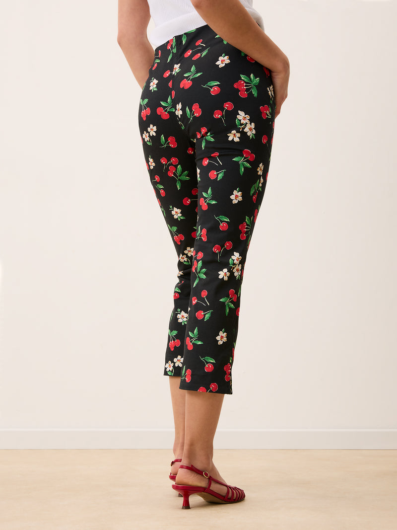 ZITA black Cherry baby print capri pants, side view by Rouje