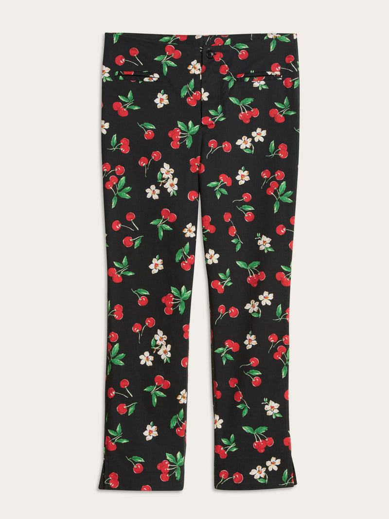 ZITA black Cherry baby print cotton capri pants, flat packshot by Rouje