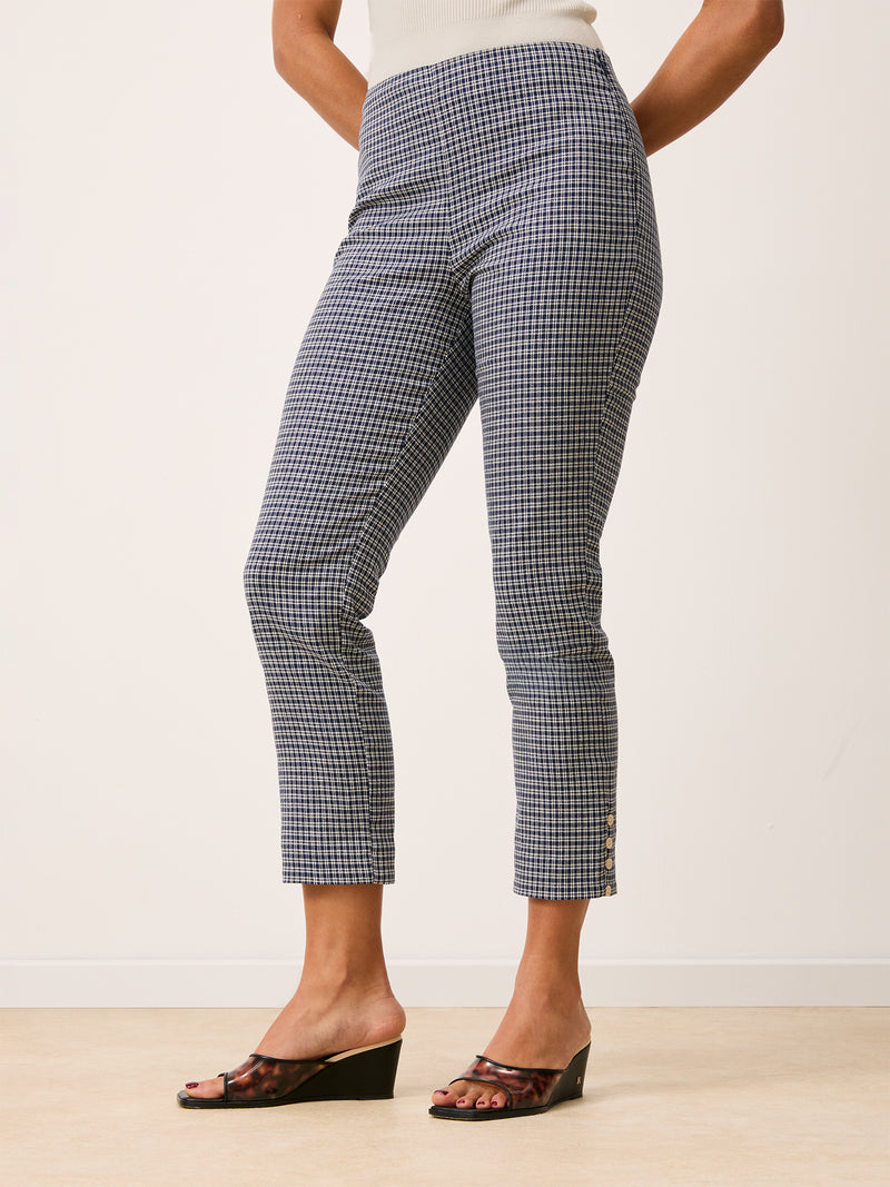 ZOLA navy blue checkers pants, back view by Rouje