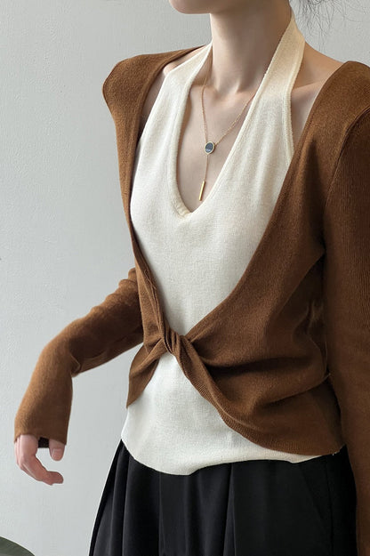 Patchwork Layered Halter Long Sleeve Tee