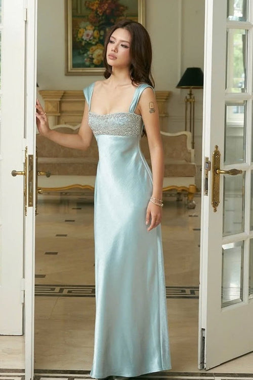 Patchwork Rhinestone Ruched Elegant Maxi Dress