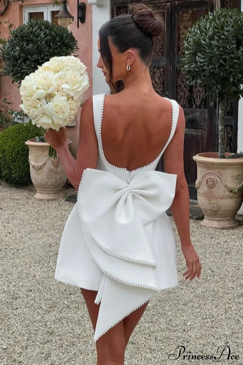 Pearl Bow Open-Back Edgy Short Party Dress