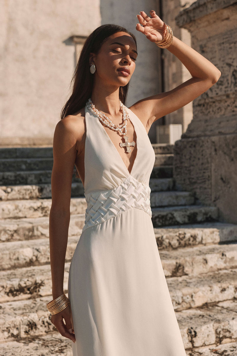 Penelope White Halter Midi Dress