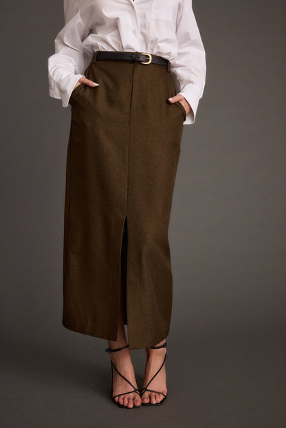 Lifestyle shot of the mocha piece styled for day-to-night versatility.