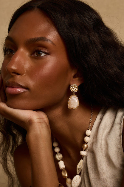 Piedra Stone and Gold Drop Statement Earrings