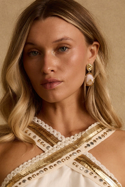 Piedra Stone and Gold Drop Statement Earrings