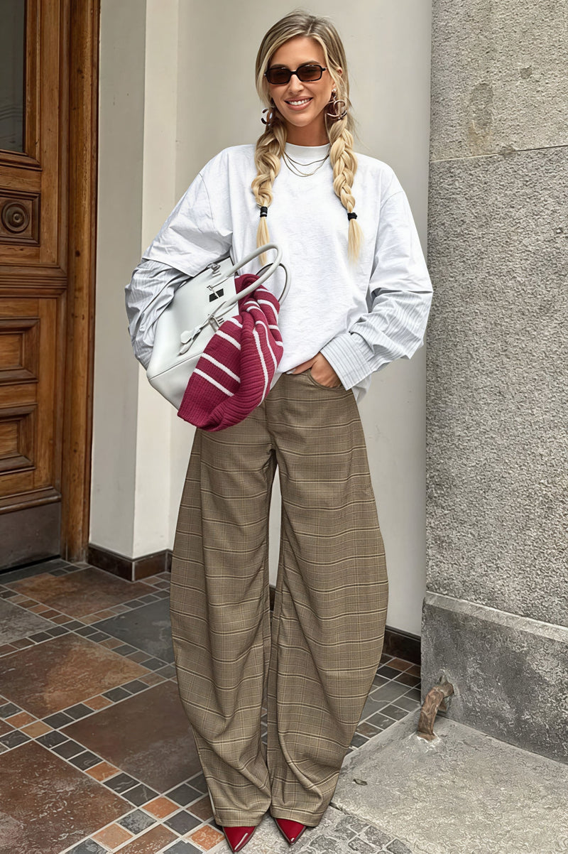 Plaid Elegant Loose Casual Pants