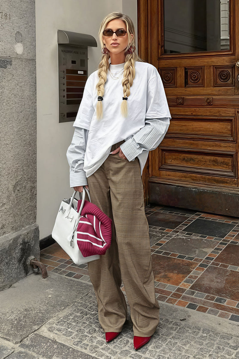 Plaid Elegant Loose Casual Pants