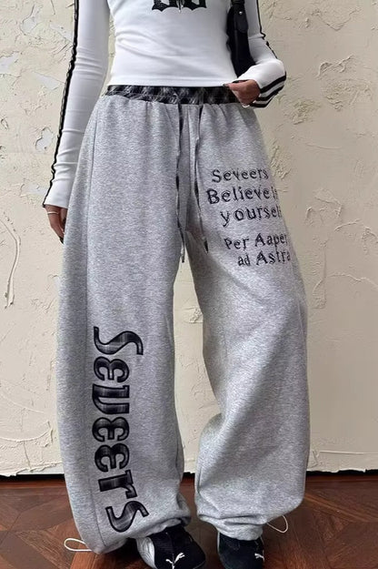 Plaid Patchwork Letter Graphic Baggy Sweat Pants