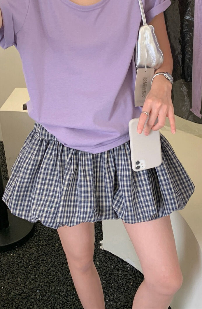 Plaid Tulip High Waist Mini Skirt