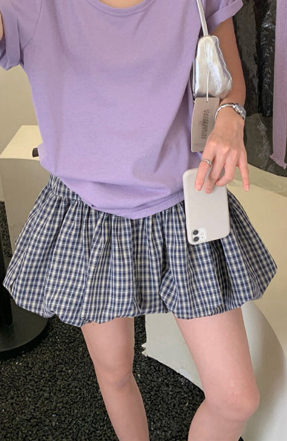 Plaid Tulip High Waist Mini Skirt
