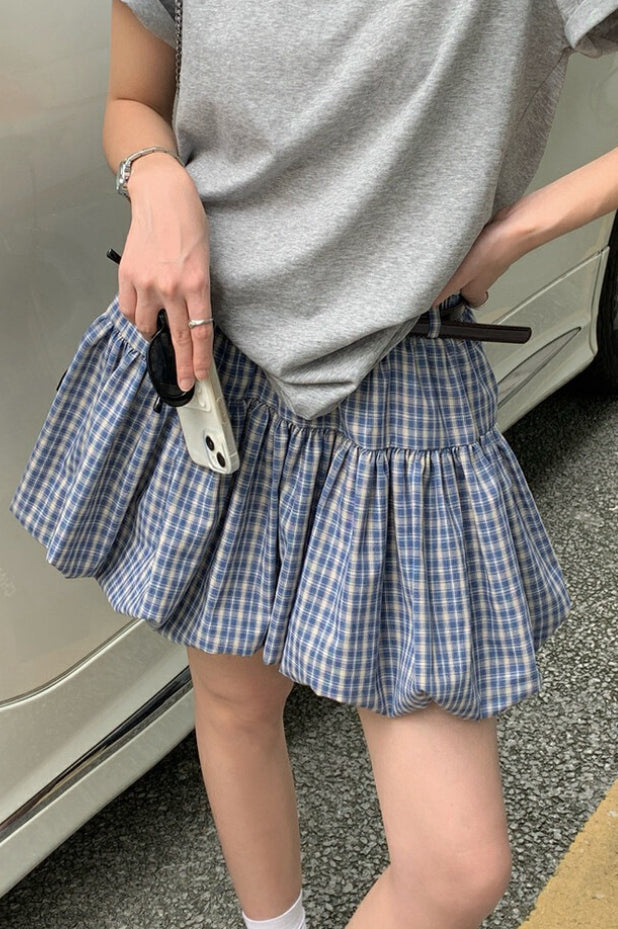 Plaid Tulip High Waist Mini Skirt