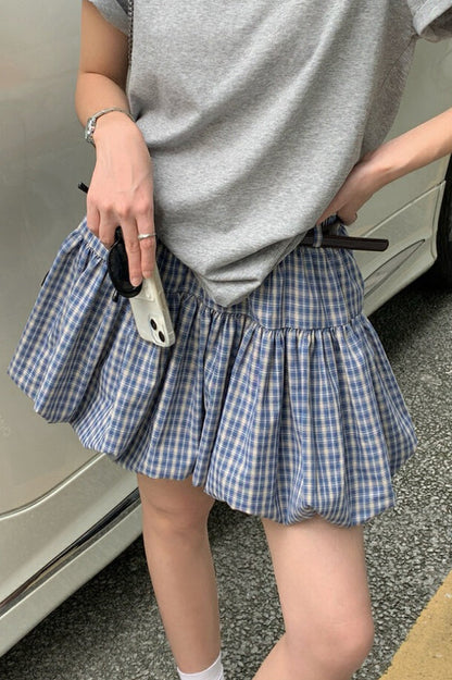 Plaid Tulip High Waist Mini Skirt