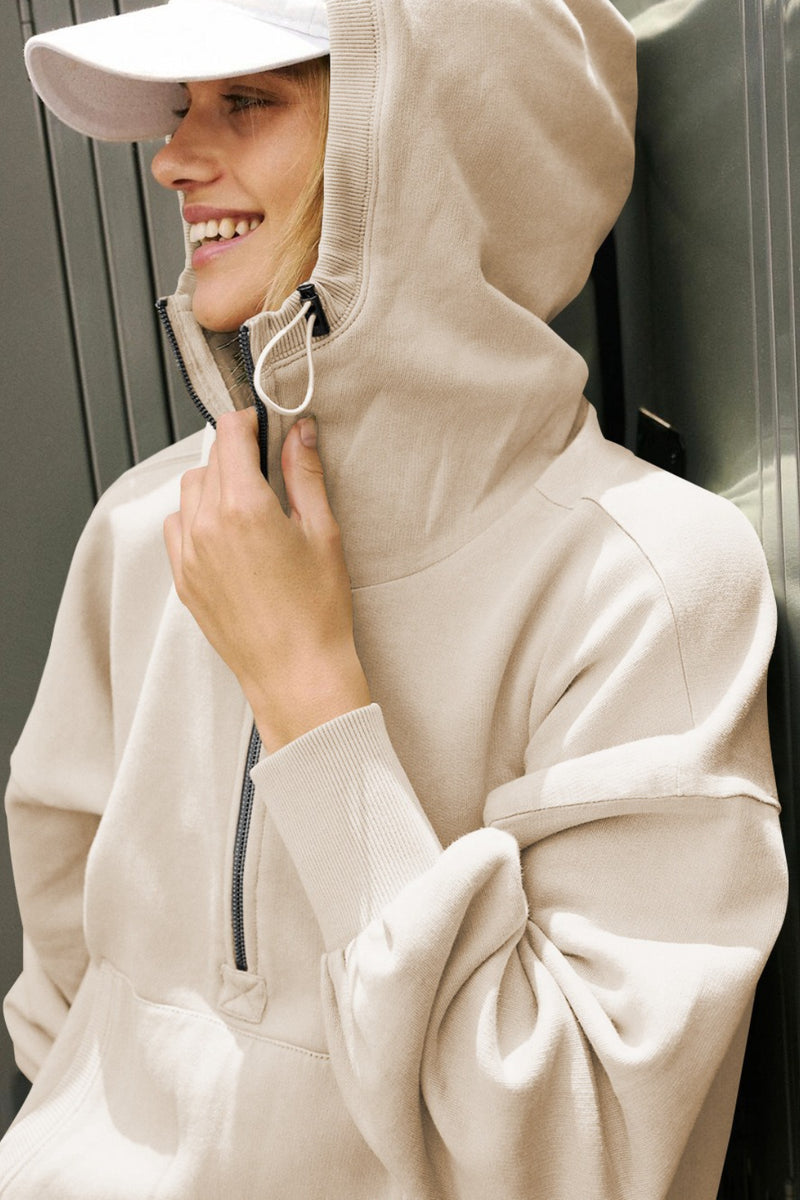 Plain Cropped Zipper Sporty Sweatshirt