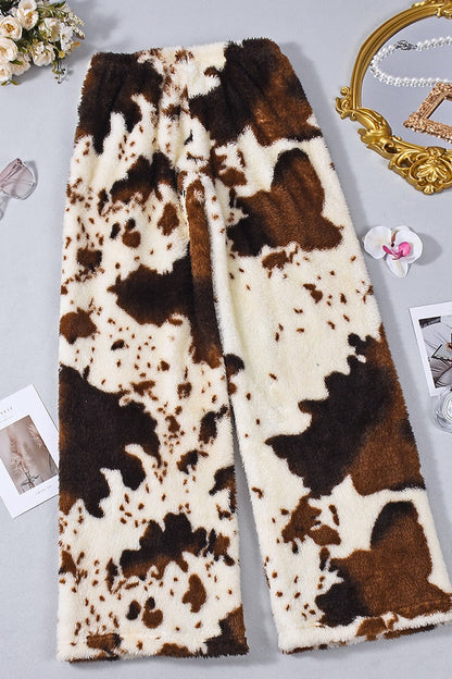 Playful Cow Print Fleece Relaxed Pants