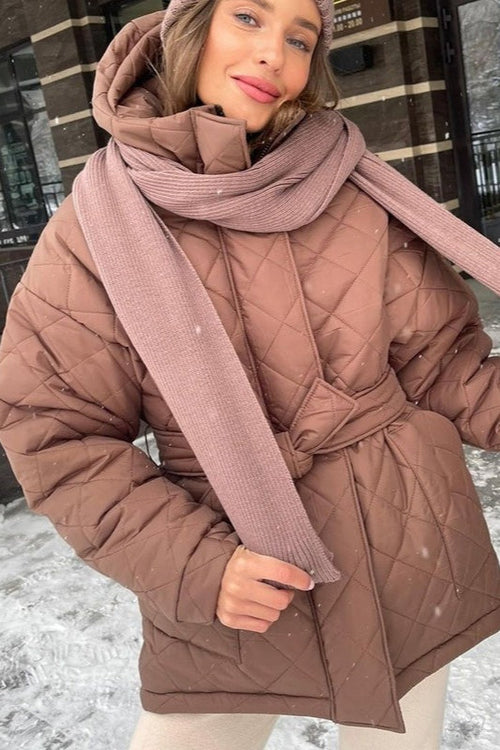 Plus Size Diamond Quilted Puffer Jacket S / Brown