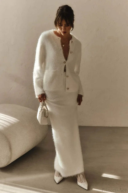 Plush Long Sleeve Single Breasted Open Front Two Piece Set