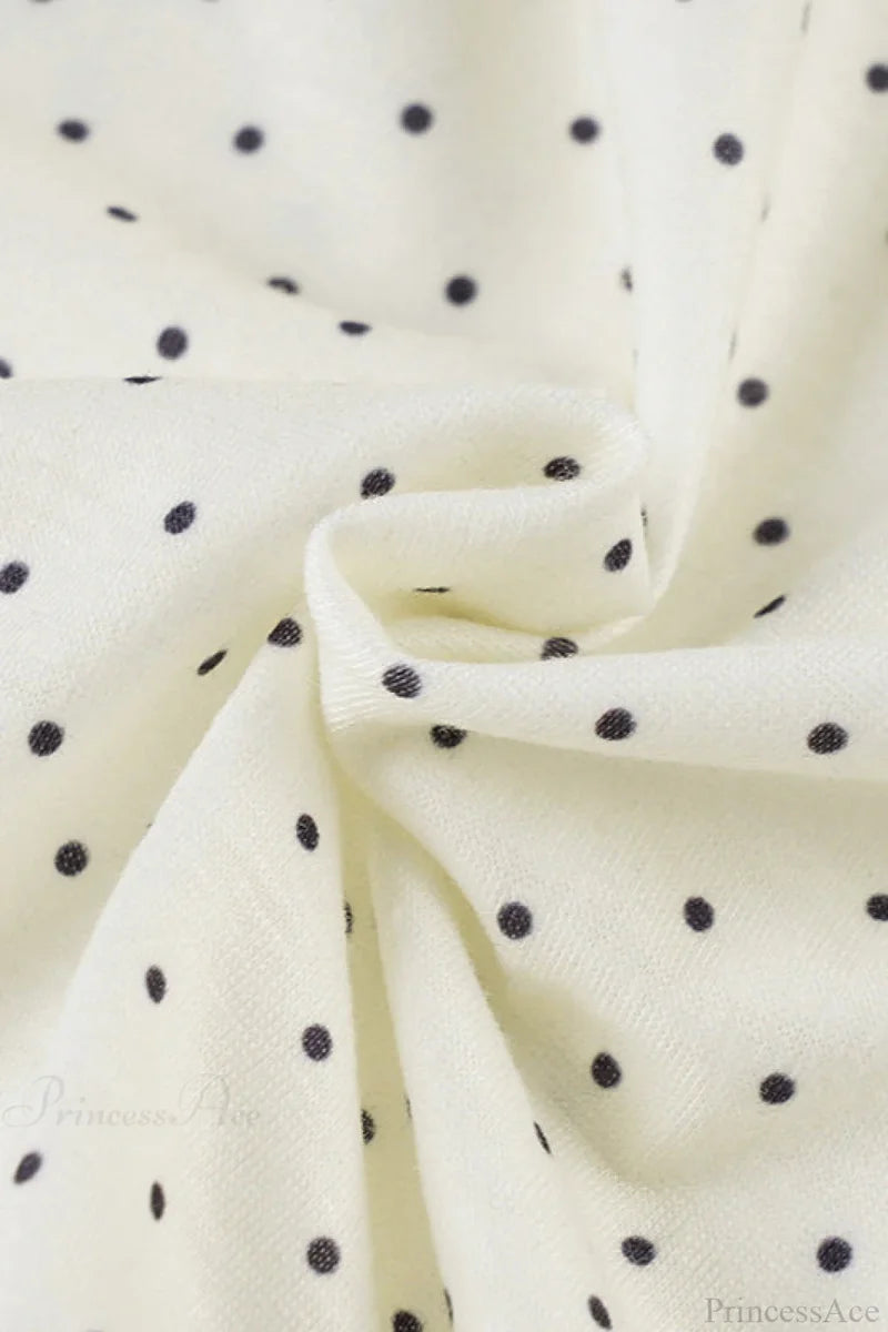 Polka Dot Bow Front Ruffle Fitted Long Sleeve Tee