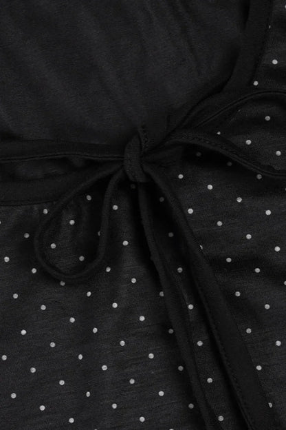 Polka Dot Bow Front Ruffle Fitted Long Sleeve Tee