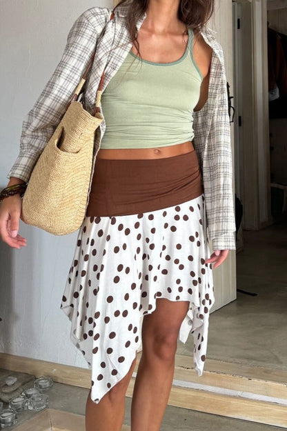 Polka Dot Color Block Sexy Slim Asymmetrical Mini Skirt