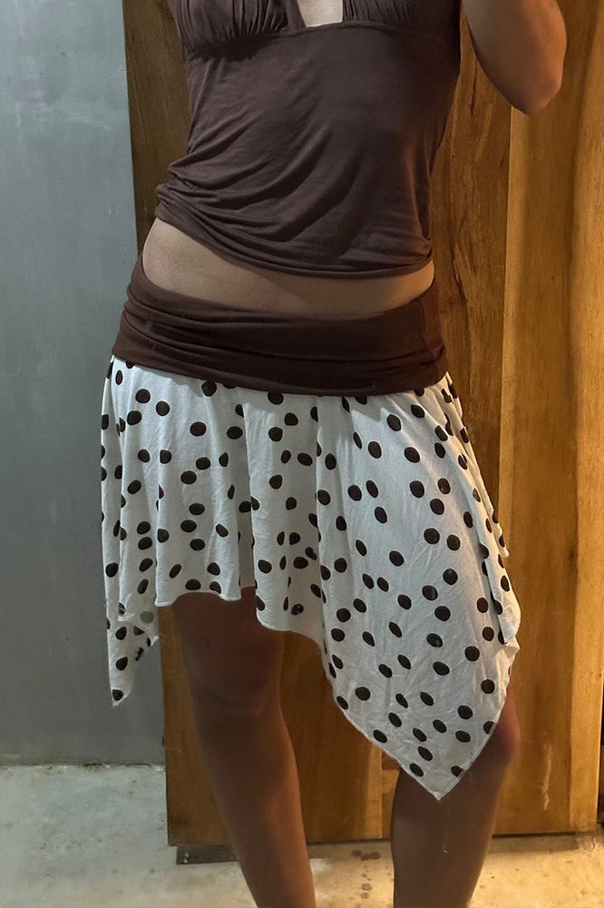 Polka Dot Color Block Sexy Slim Asymmetrical Mini Skirt