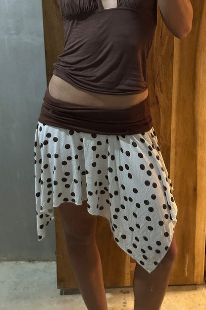 Polka Dot Color Block Sexy Slim Asymmetrical Mini Skirt