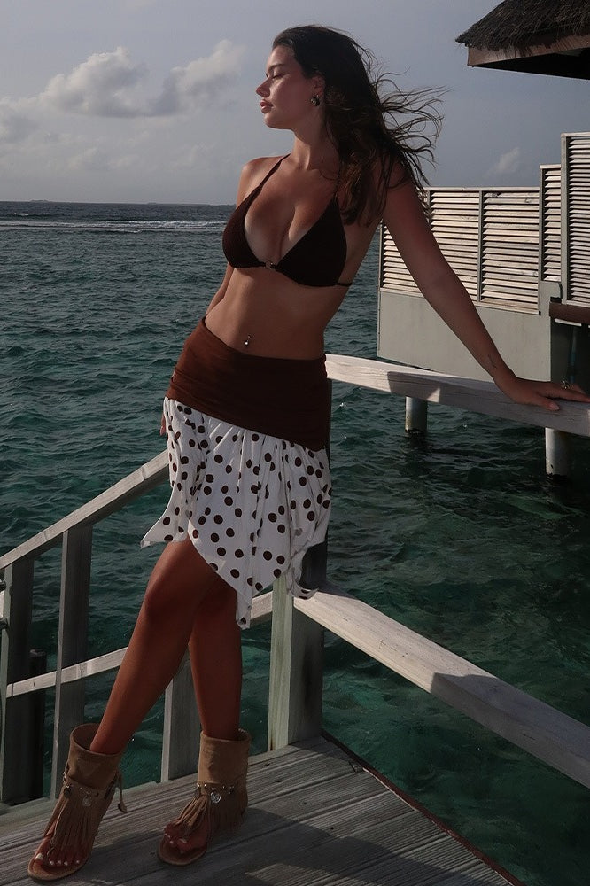 Polka Dot Color Block Sexy Slim Asymmetrical Mini Skirt