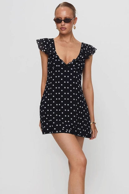 Polka Dot Mesh A-Line Mini Dress