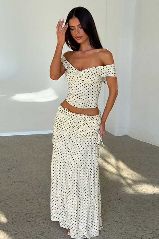 Polka Dot Strapless Side Bow Maxi Skirt Set