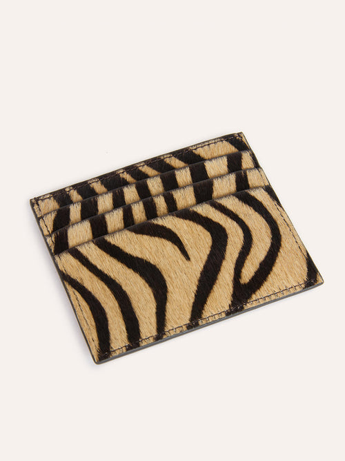 ESPRESSO zebra pony leather cardholder, front view by Rouje