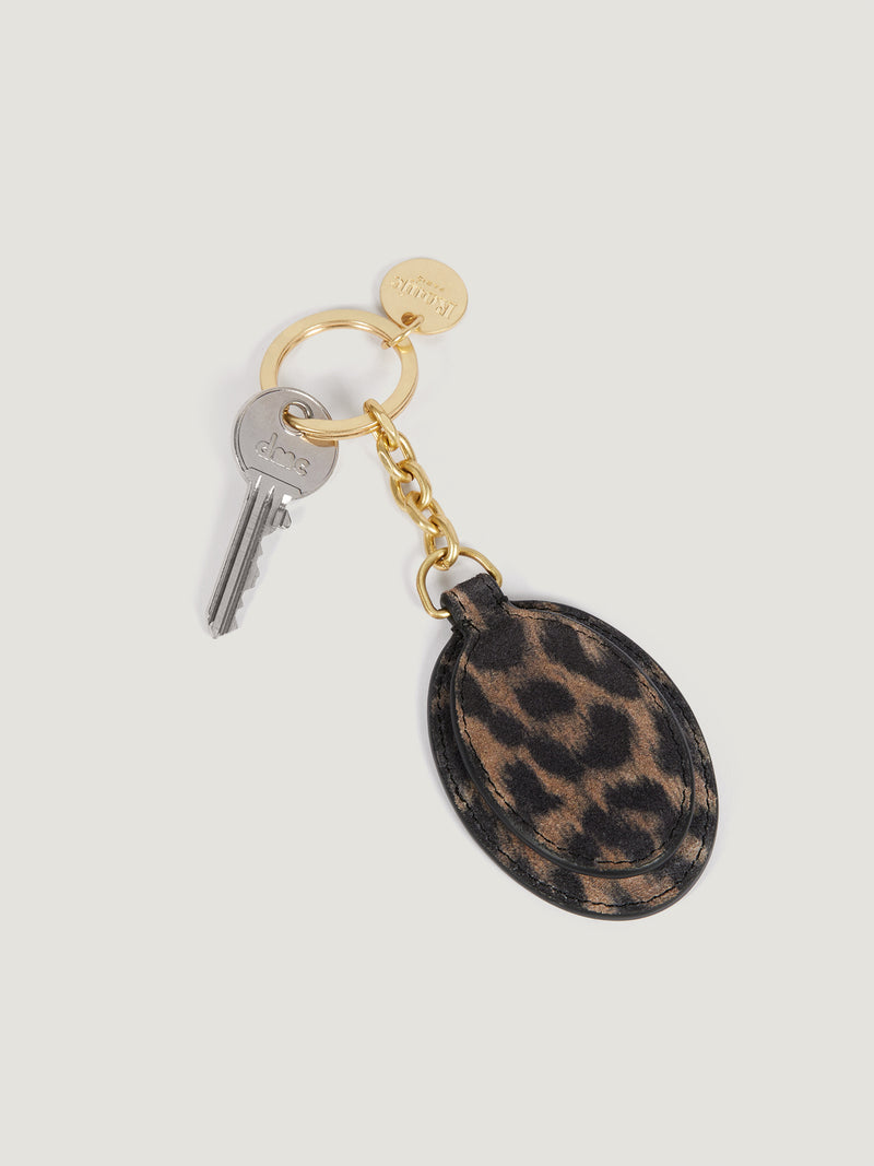 CHARME leopard print leather pocket mirror, open view by Rouje