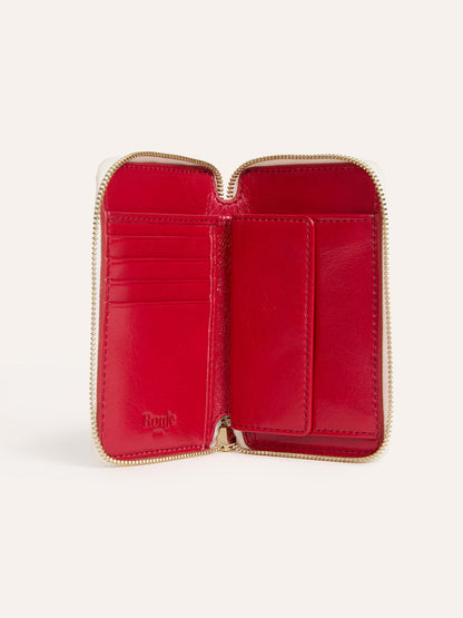 RISTRETTO ecru floral leather wallet, open view by Rouje