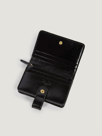 KIKI black leather wallet, open view by Rouje