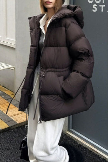 Premium White Duck Down Trench Puffer Jacket S / Brown