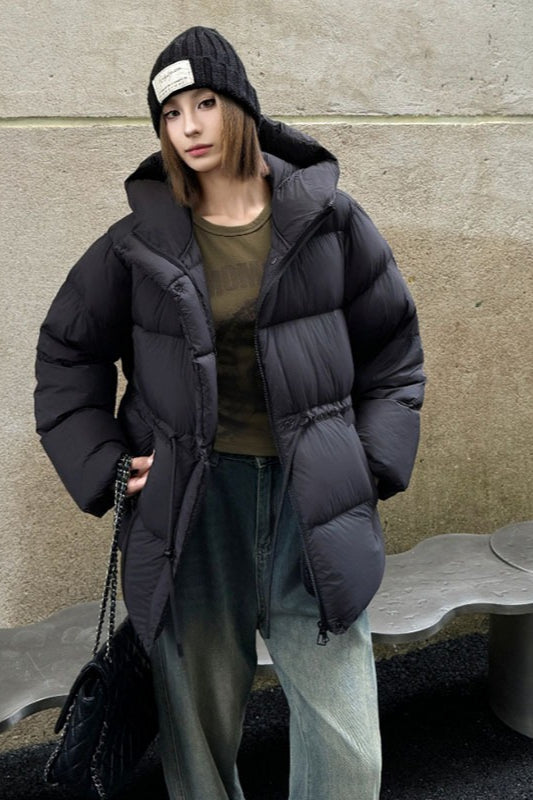 Premium White Duck Down Trench Puffer Jacket S / Black