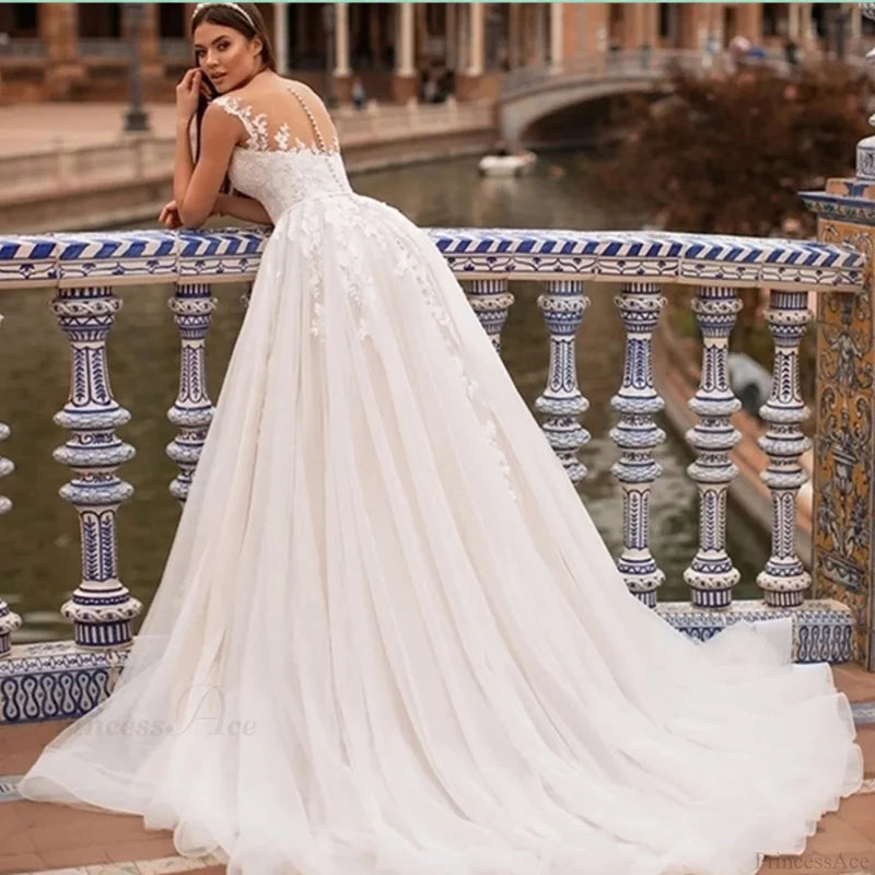 Princess A-Line Sheer Back Wedding Dress weddingdress-250223