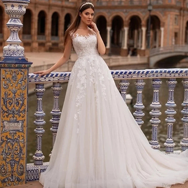 Princess A-Line Sheer Back Wedding Dress White / 2 weddingdress-250223