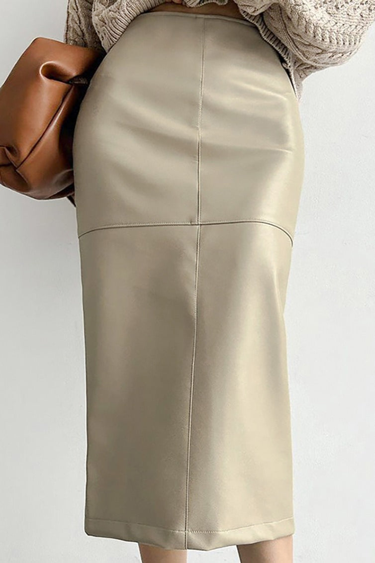 PU Leather Split Slim-Fit Skirt