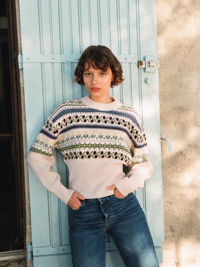 IVY ecru jacquard knit sweater, additional view by Rouje