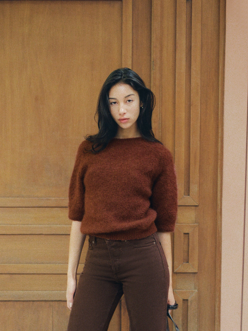 OLIVIA rust red loose mohair sweater, additional view by Rouje