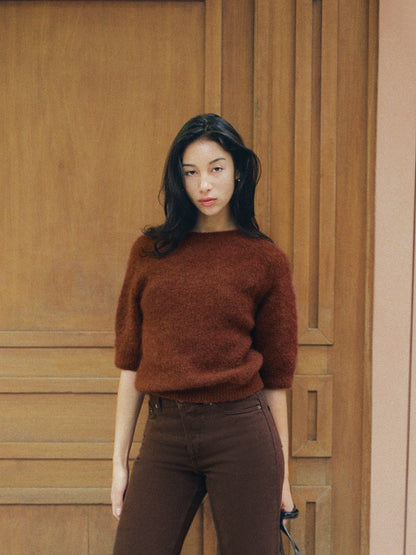 OLIVIA rust red loose mohair sweater, additional view by Rouje