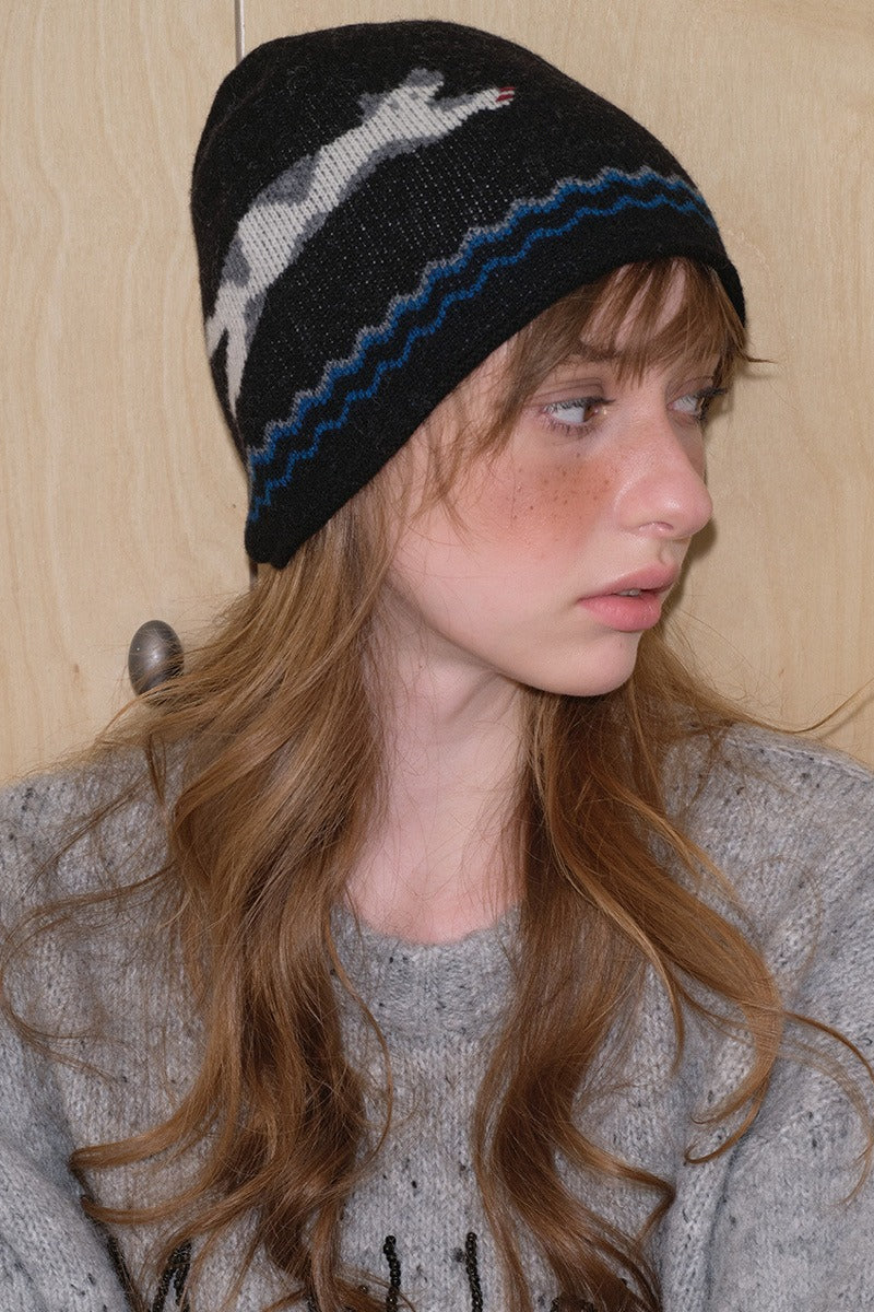 Pure Wool Cat Pattern Color Block Soft Knitted Hat