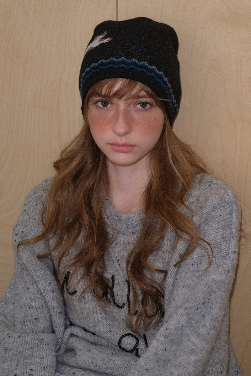 Pure Wool Cat Pattern Color Block Soft Knitted Hat