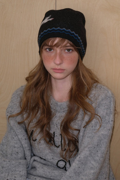 Pure Wool Cat Pattern Color Block Soft Knitted Hat