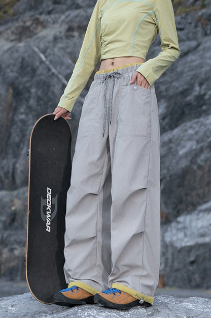 Quick Dry Cargo Wide Leg Cuffed Pants