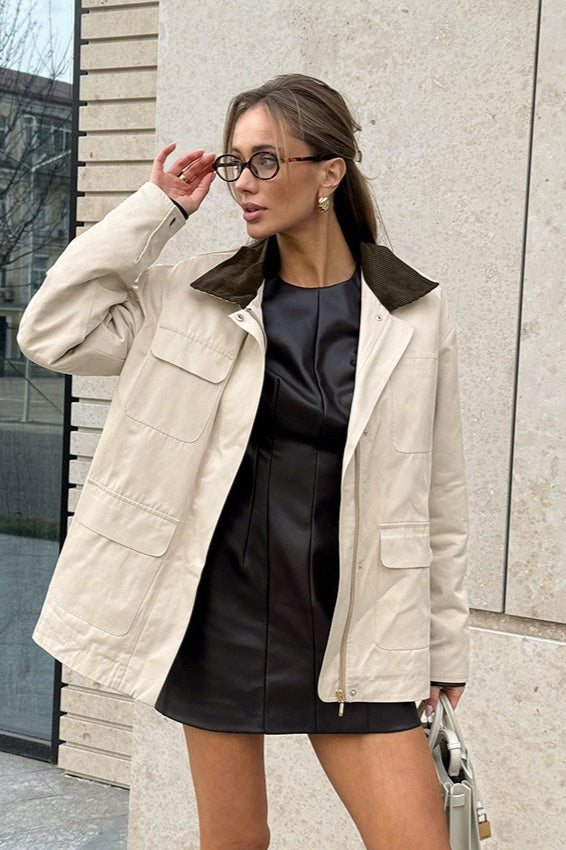Relaxed Fit Cotton Colorblock Jacket S / White