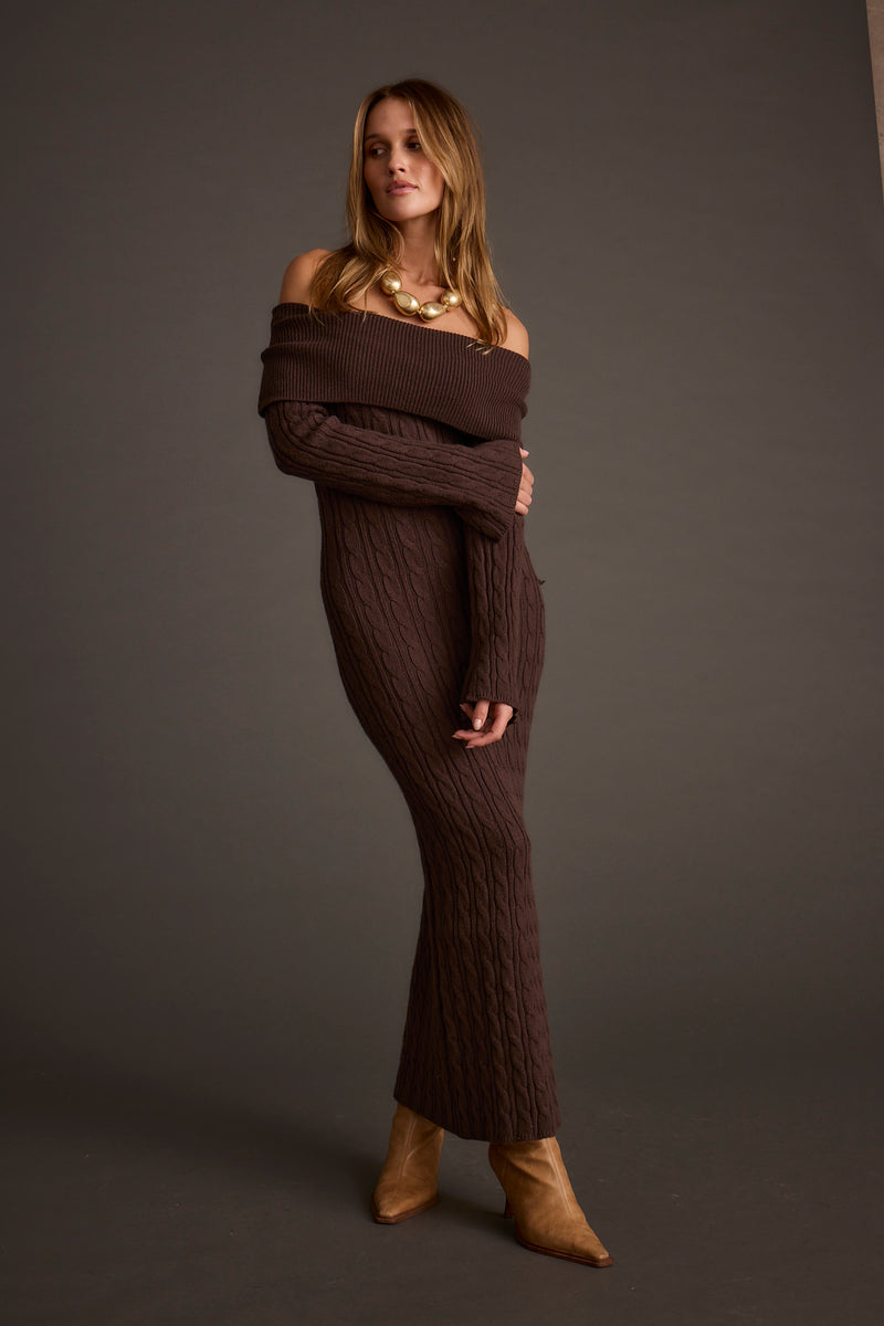 Espresso maxi dress with elegant accents, a vacation maxi dress essential.