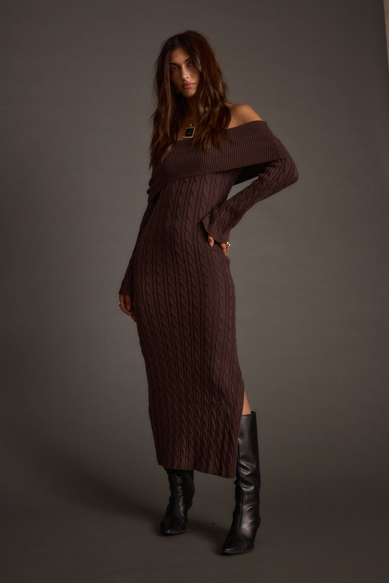 Additional view of the Rhiannon Espresso Sweater Maxi Dress from a different perspective.