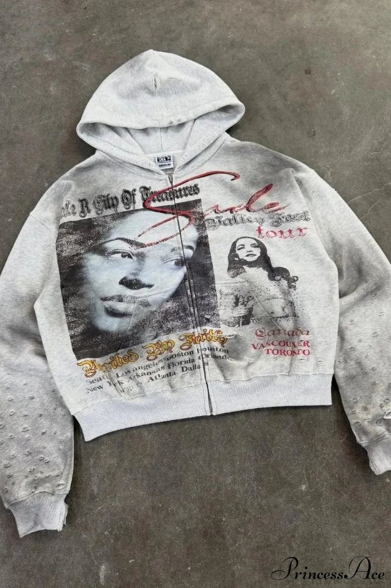 Hip Hop Retro Hoodie Grey / S