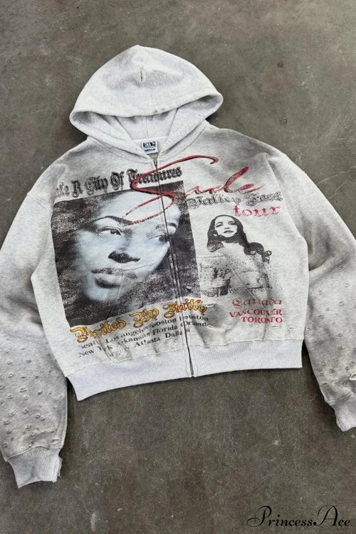 Hip Hop Retro Hoodie Grey / S